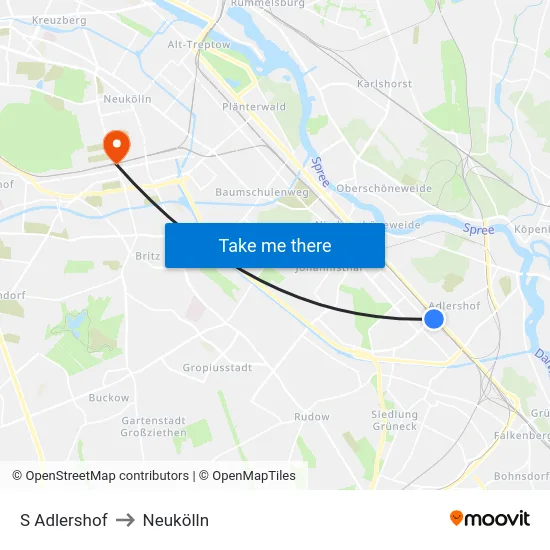 S Adlershof to Neukölln map