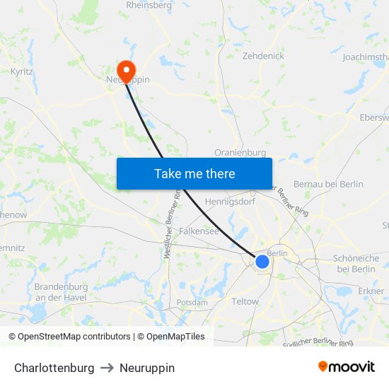 Charlottenburg to Neuruppin map