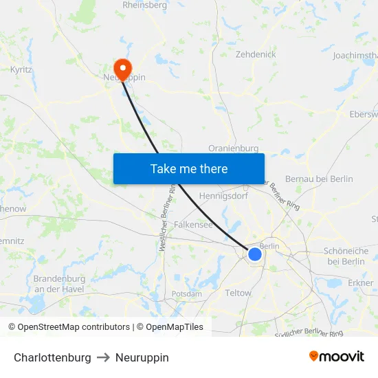 Charlottenburg to Neuruppin map