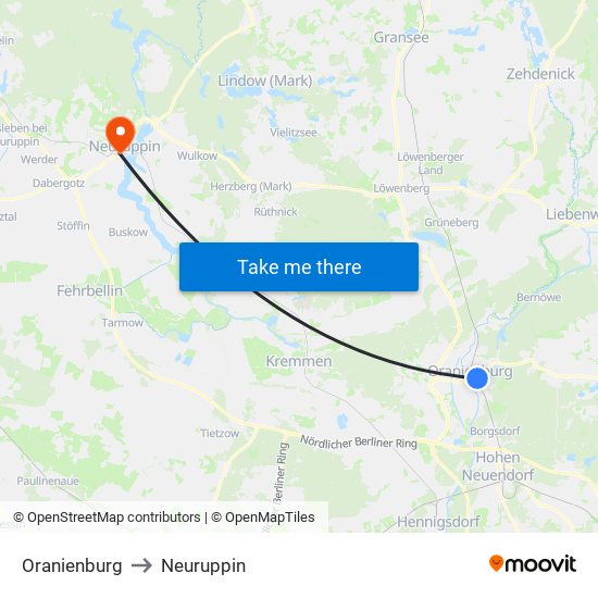 Oranienburg to Neuruppin map