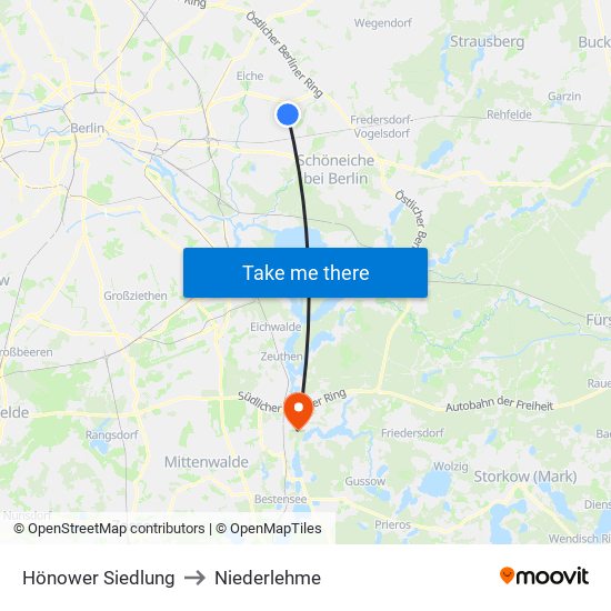Hönower Siedlung to Niederlehme map