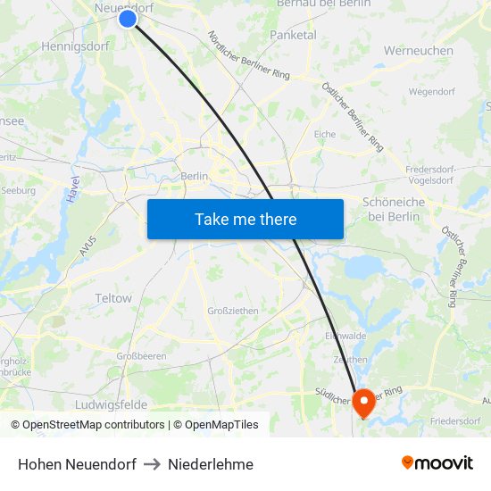 Hohen Neuendorf to Niederlehme map
