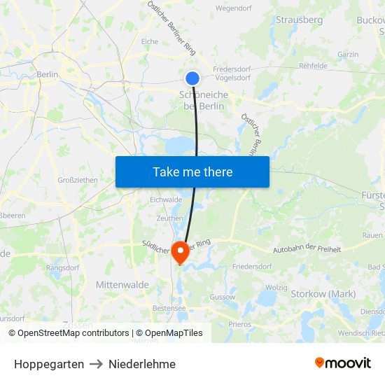 Hoppegarten to Niederlehme map