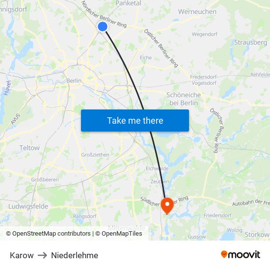 Karow to Niederlehme map