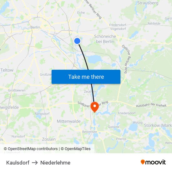 Kaulsdorf to Niederlehme map