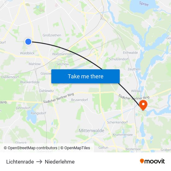 Lichtenrade to Niederlehme map