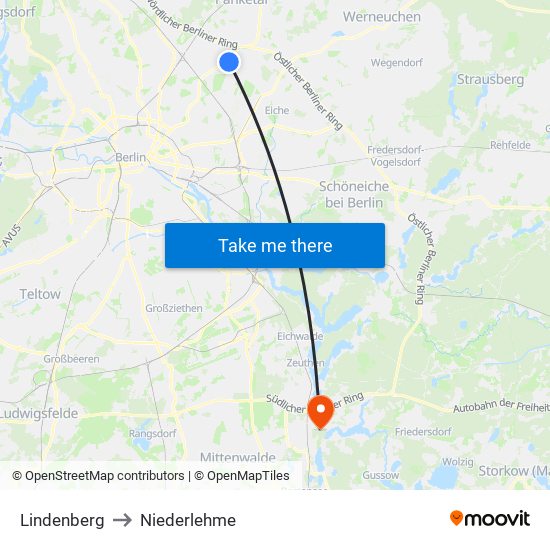 Lindenberg to Niederlehme map