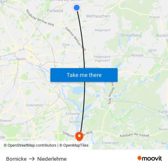 Bornicke to Niederlehme map