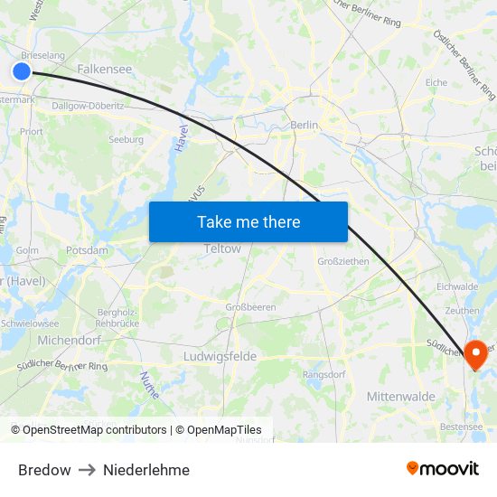 Bredow to Niederlehme map
