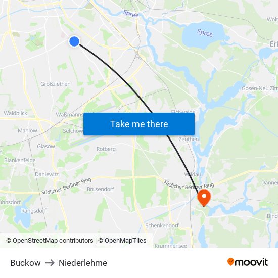 Buckow to Niederlehme map