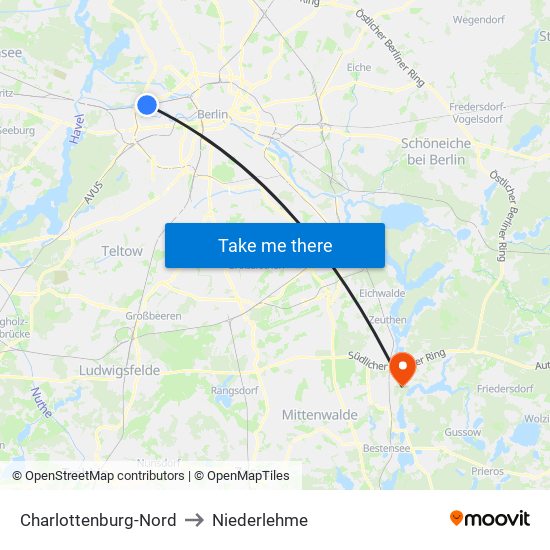Charlottenburg-Nord to Niederlehme map