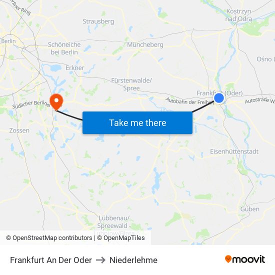 Frankfurt An Der Oder to Niederlehme map