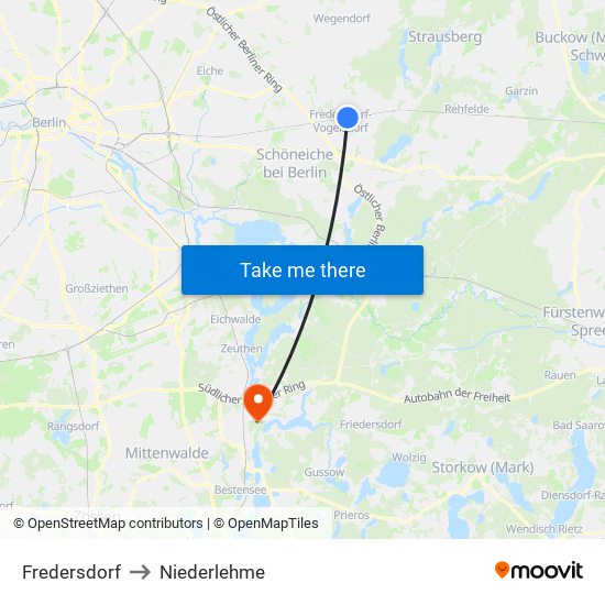 Fredersdorf to Niederlehme map