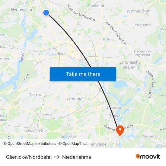 Glienicke/Nordbahn to Niederlehme map