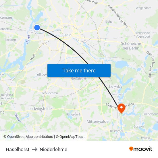 Haselhorst to Niederlehme map