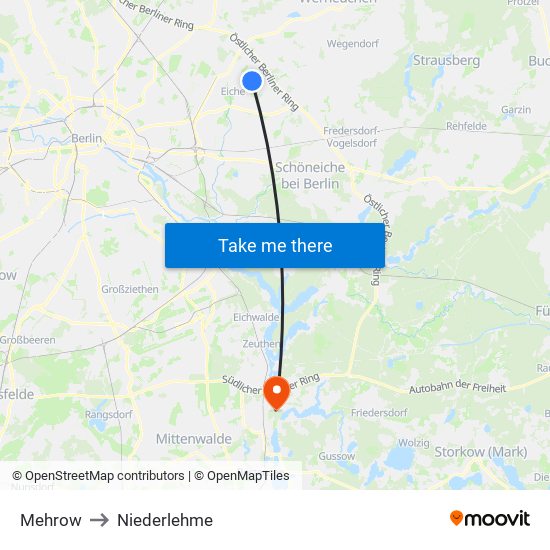 Mehrow to Niederlehme map