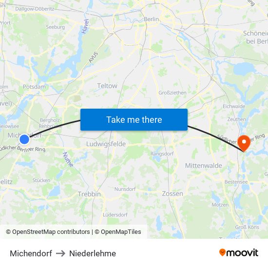 Michendorf to Niederlehme map