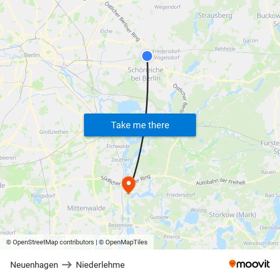 Neuenhagen to Niederlehme map