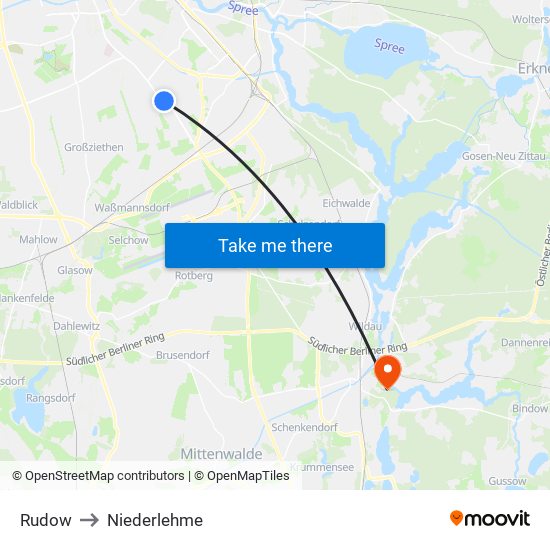 Rudow to Niederlehme map