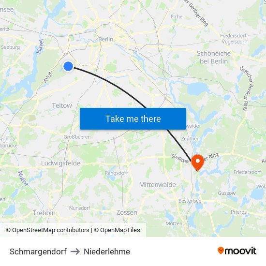 Schmargendorf to Niederlehme map