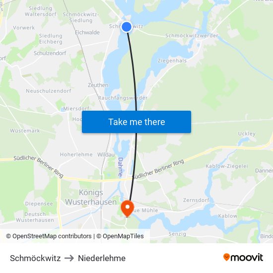 Schmöckwitz to Niederlehme map