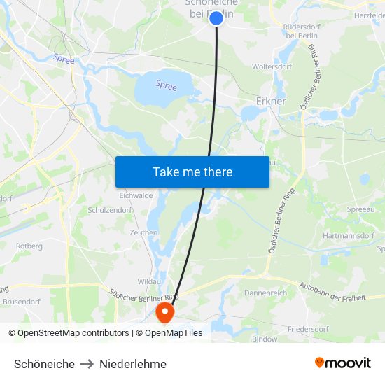 Schöneiche to Niederlehme map