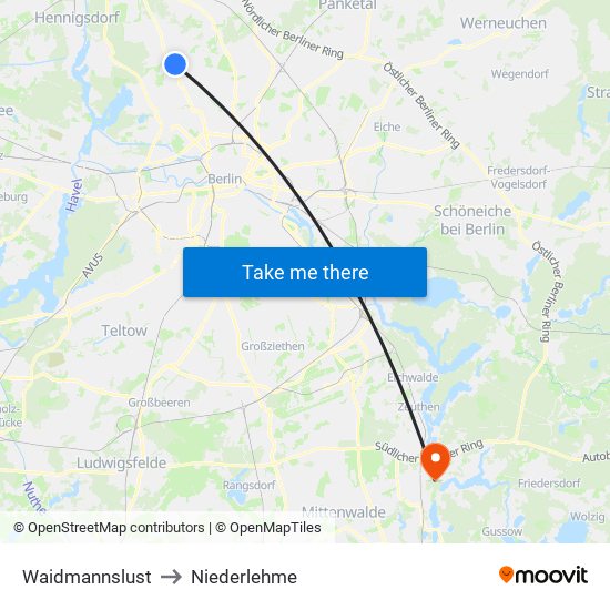 Waidmannslust to Niederlehme map