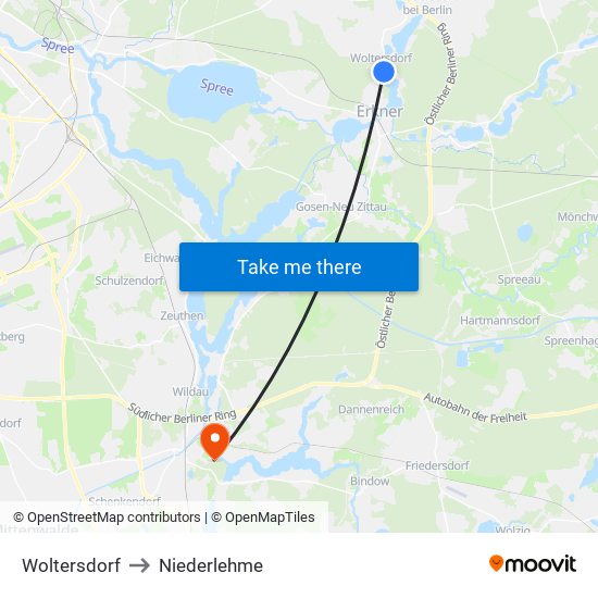 Woltersdorf to Niederlehme map