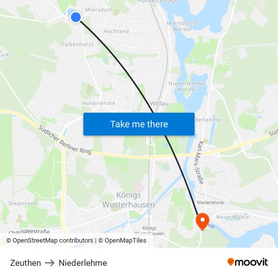 Zeuthen to Niederlehme map