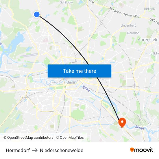 Hermsdorf to Niederschöneweide map