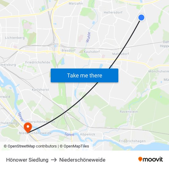 Hönower Siedlung to Niederschöneweide map