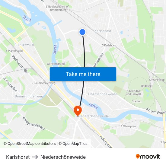 Karlshorst to Niederschöneweide map