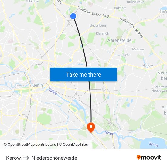 Karow to Niederschöneweide map