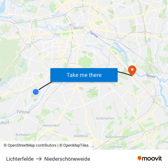 Lichterfelde to Niederschöneweide map