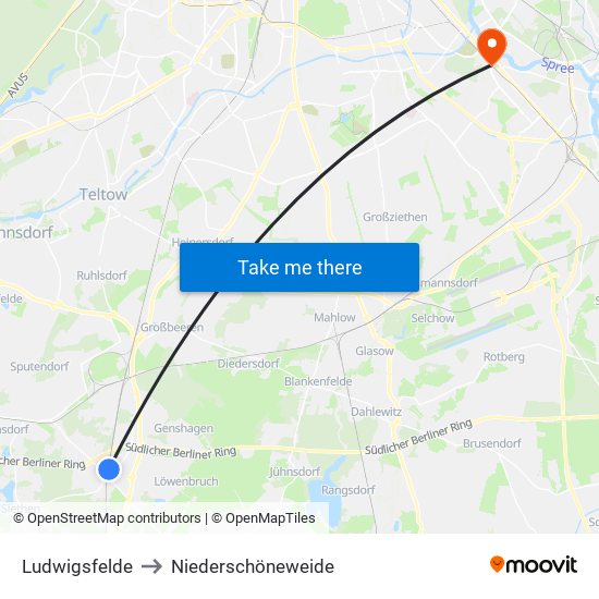 Ludwigsfelde to Niederschöneweide map