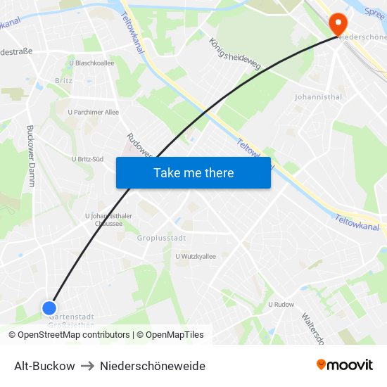 Alt-Buckow to Niederschöneweide map