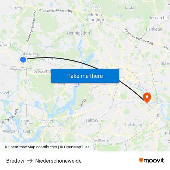 Bredow to Niederschöneweide map
