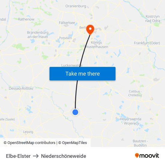 Elbe-Elster to Niederschöneweide map