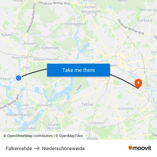 Falkenrehde to Niederschöneweide map