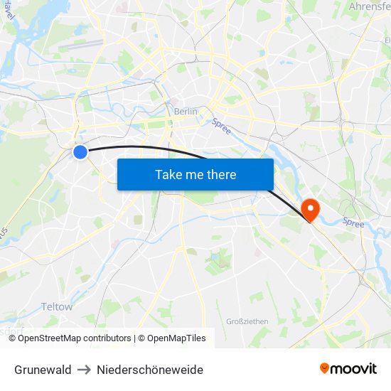 Grunewald to Niederschöneweide map