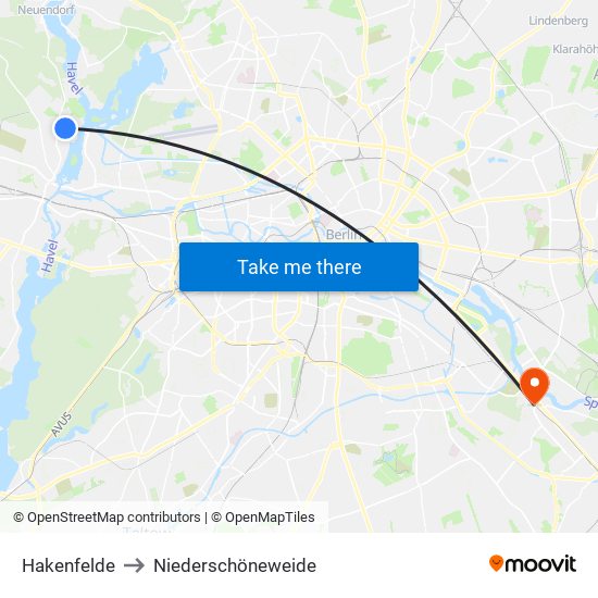 Hakenfelde to Niederschöneweide map