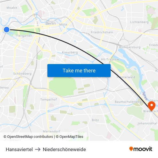 Hansaviertel to Niederschöneweide map