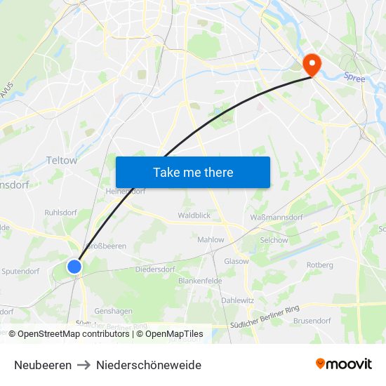 Neubeeren to Niederschöneweide map