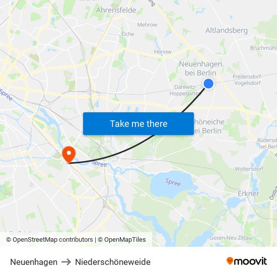 Neuenhagen to Niederschöneweide map