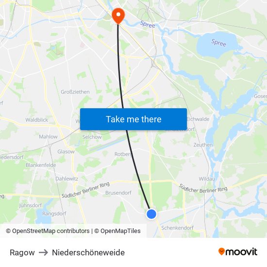 Ragow to Niederschöneweide map