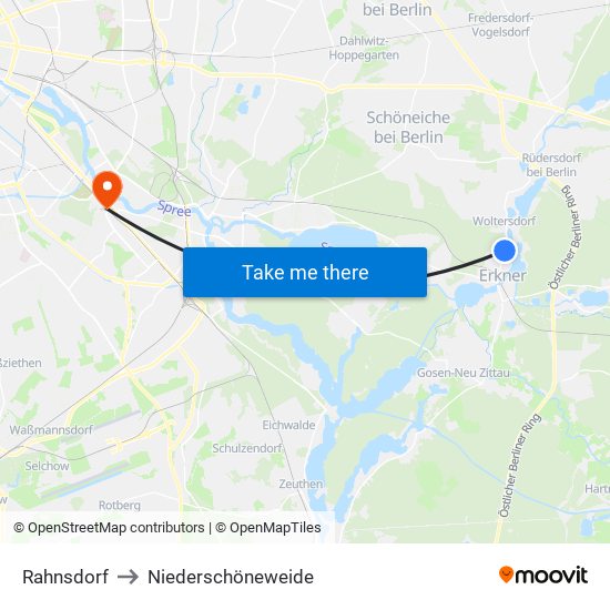 Rahnsdorf to Niederschöneweide map