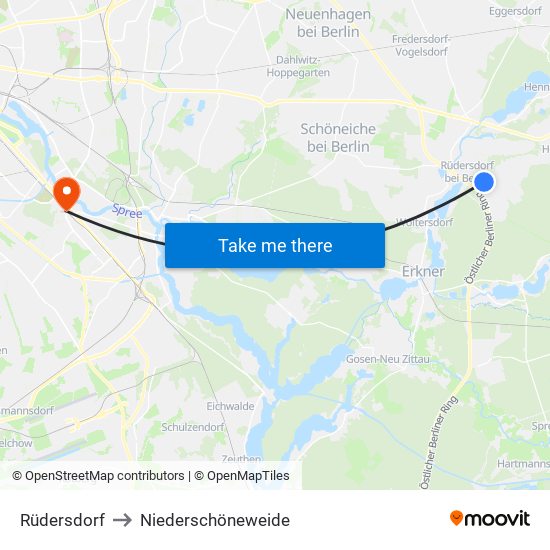 Rüdersdorf to Niederschöneweide map