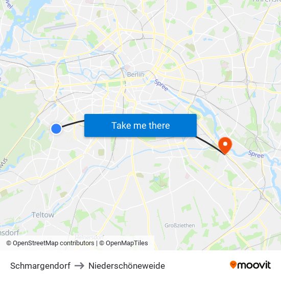 Schmargendorf to Niederschöneweide map