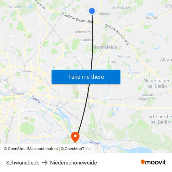 Schwanebeck to Niederschöneweide map