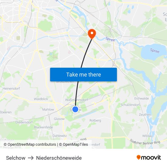 Selchow to Niederschöneweide map
